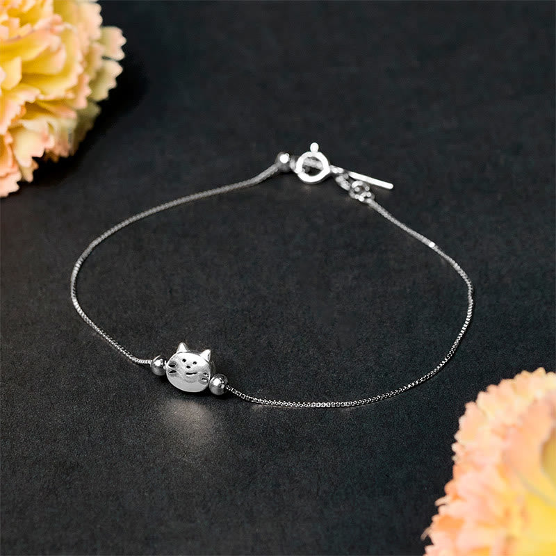 Buddha Stones 925 Sterling Silber Mini Katze Segenskette Armband - Katzenarmband (Handgelenkumfang 17–22 cm) - image 0