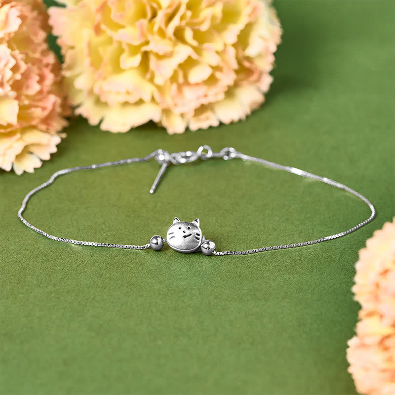 Buddha Stones 925 Sterling Silber Mini Katze Segenskette Armband - image 1