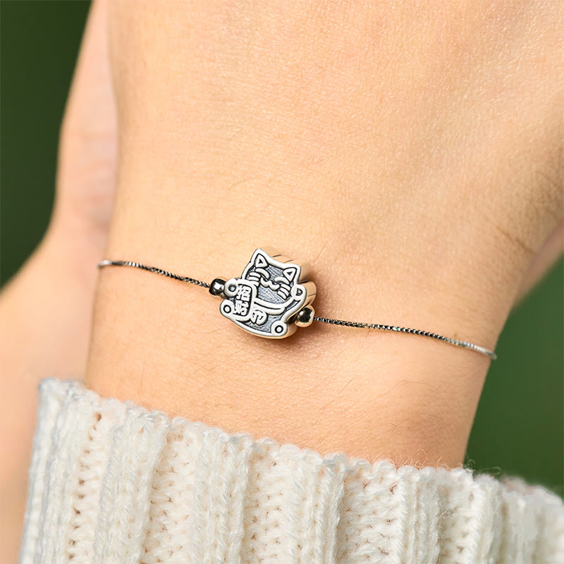 Buddha Stones 999 Sterling Silber Glückskatze 925 Sterling Silber Kette Schutzarmband - image 4