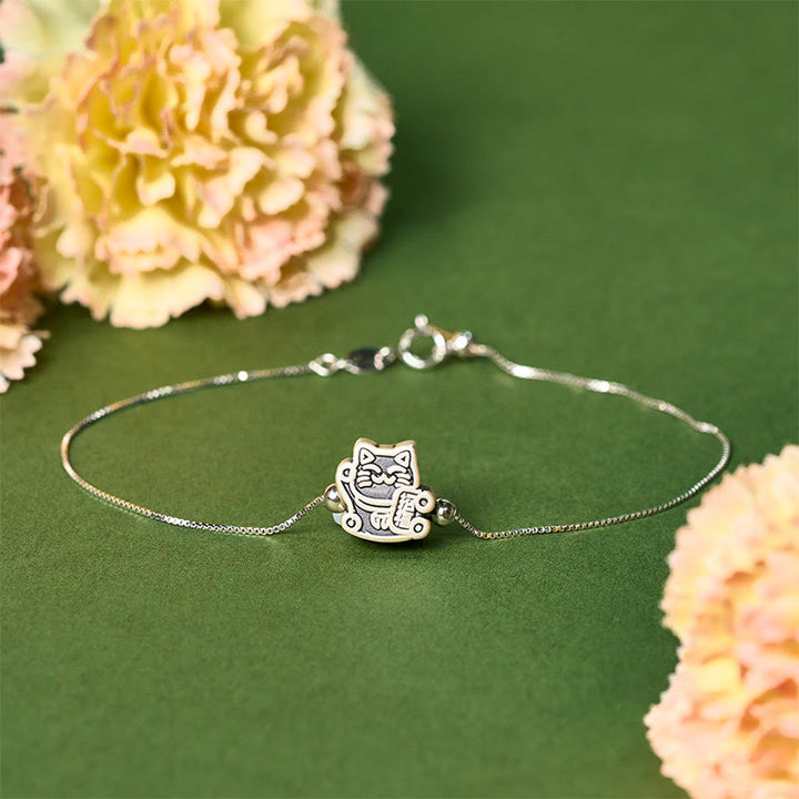 Buddha Stones 999 Sterling Silber Glückskatze 925 Sterling Silber Kette Schutzarmband - 18-22 cm - image 0