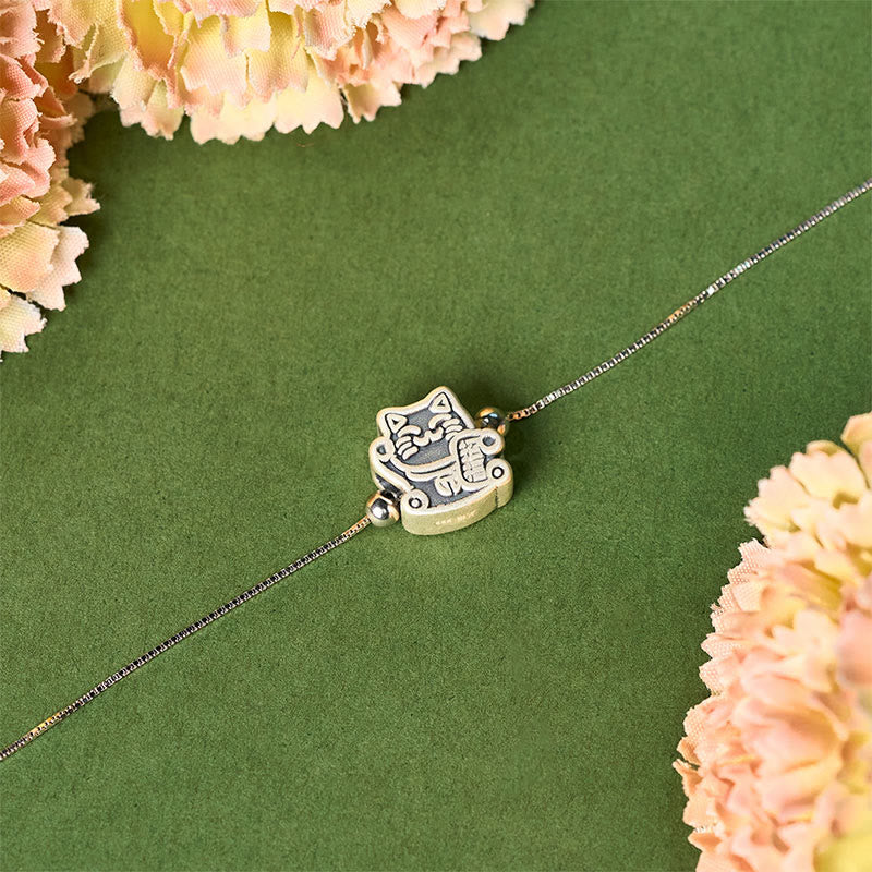 Buddha Stones 999 Sterling Silber Glückskatze 925 Sterling Silber Kette Schutzarmband - image 2