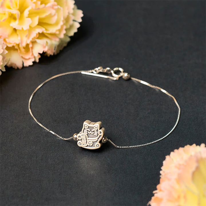 Buddha Stones 999 Sterling Silber Glückskatze 925 Sterling Silber Kette Schutzarmband - image 3