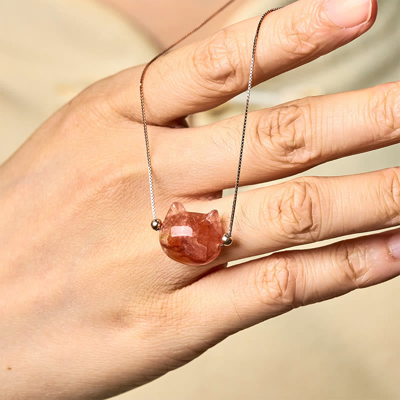 Buddha Stones 925 Sterling Silber Katzenkopf Natur Rot Blume Quarz Schutz Halskette Anhänger - image 8