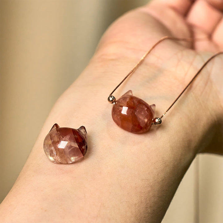 Buddha Stones 925 Sterling Silber Katzenkopf Natur Rot Blume Quarz Schutz Halskette Anhänger - image 9