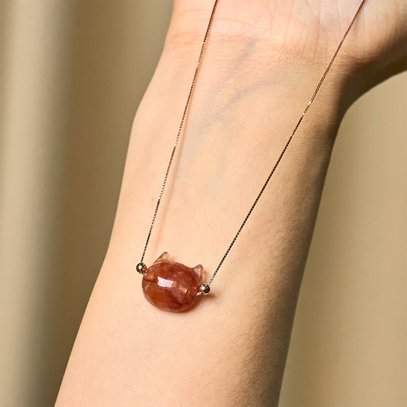 Buddha Stones 925 Sterling Silber Katzenkopf Natur Rot Blume Quarz Schutz Halskette Anhänger - image 10