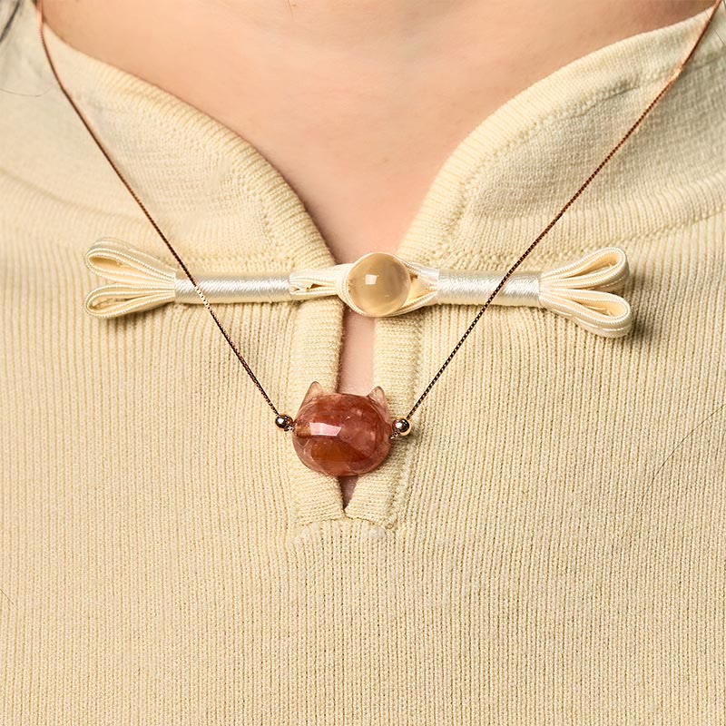 Buddha Stones 925 Sterling Silber Katzenkopf Natur Rot Blume Quarz Schutz Halskette Anhänger - image 4