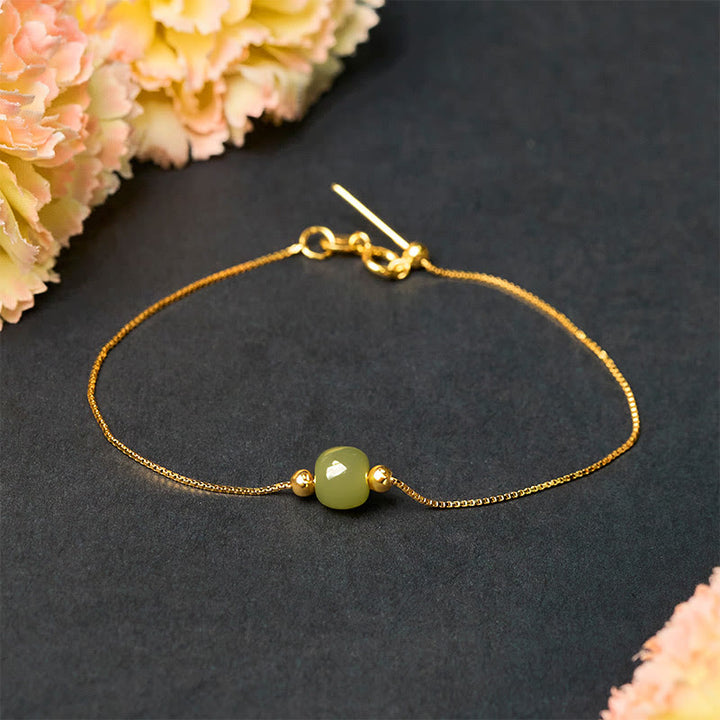 Buddha Stones 925 Sterling Silber Natürliche Jade Perle Fülle Kette Armband - Dunkelgrüner Jade - 925 Sterling Silber vergoldete Kette - image 0