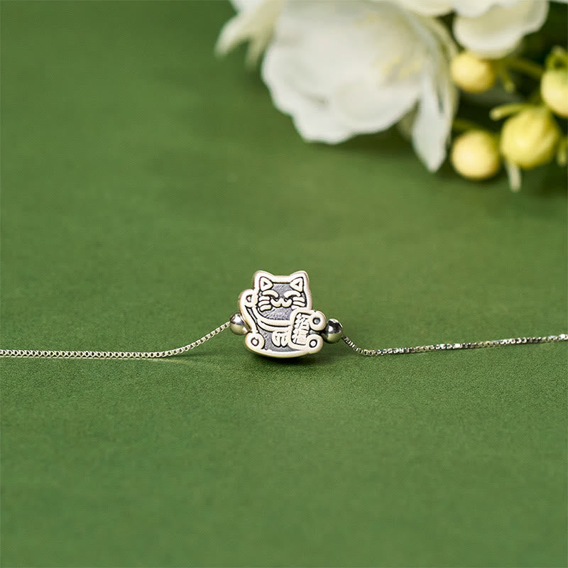 Buddha Stones 999 Sterling Silber Glückskatze Schutz 925 Sterling Silber Kette Halskette Anhänger - image 1