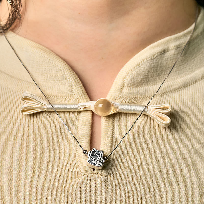 Buddha Stones 999 Sterling Silber Glückskatze Schutz 925 Sterling Silber Kette Halskette Anhänger - image 7