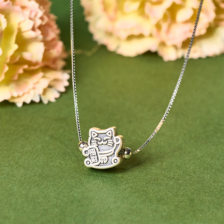 Buddha Stones 999 Sterling Silber Glückskatze Schutz 925 Sterling Silber Kette Halskette Anhänger - Katze - image 0