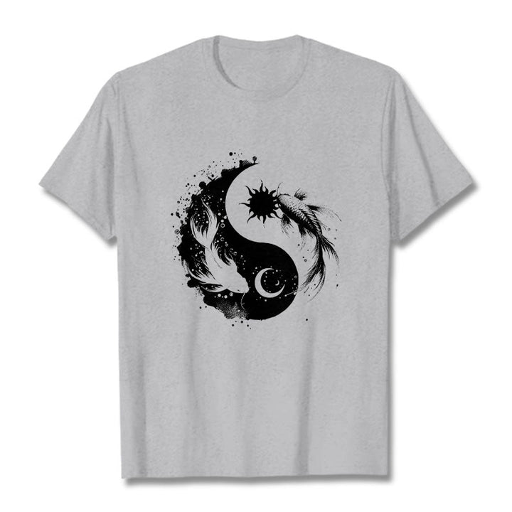 Buddha Stonessun und Mond Yin Yang Koi Muster T-Shirt - Hellgrau - 2XL - image 19