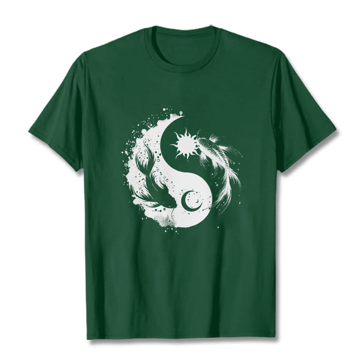 Buddha Stonessun und Mond Yin Yang Koi Muster T-Shirt - Waldgrün - 2XL - image 10