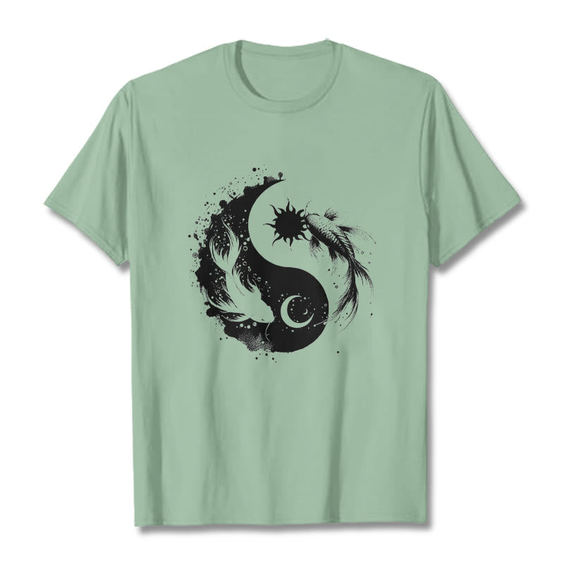 Buddha Stonessun und Mond Yin Yang Koi Muster T-Shirt - Hellgrün - 2XL - image 14