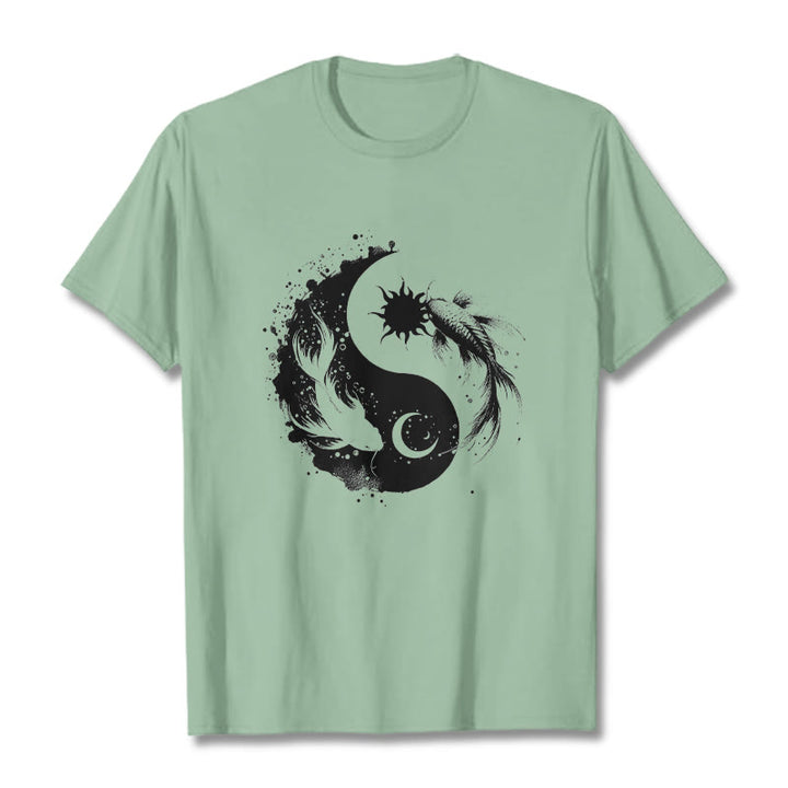 Buddha Stonessun und Mond Yin Yang Koi Muster T-Shirt - Hellgrün - 2XL - image 14