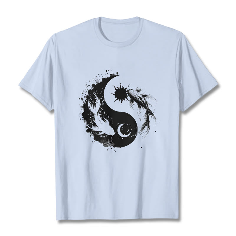 Buddha Stonessun und Mond Yin Yang Koi Muster T-Shirt - Hellcyan - 2XL - image 18