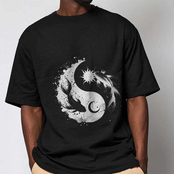 Buddha Stonessun und Mond Yin Yang Koi Muster T-Shirt - image 5
