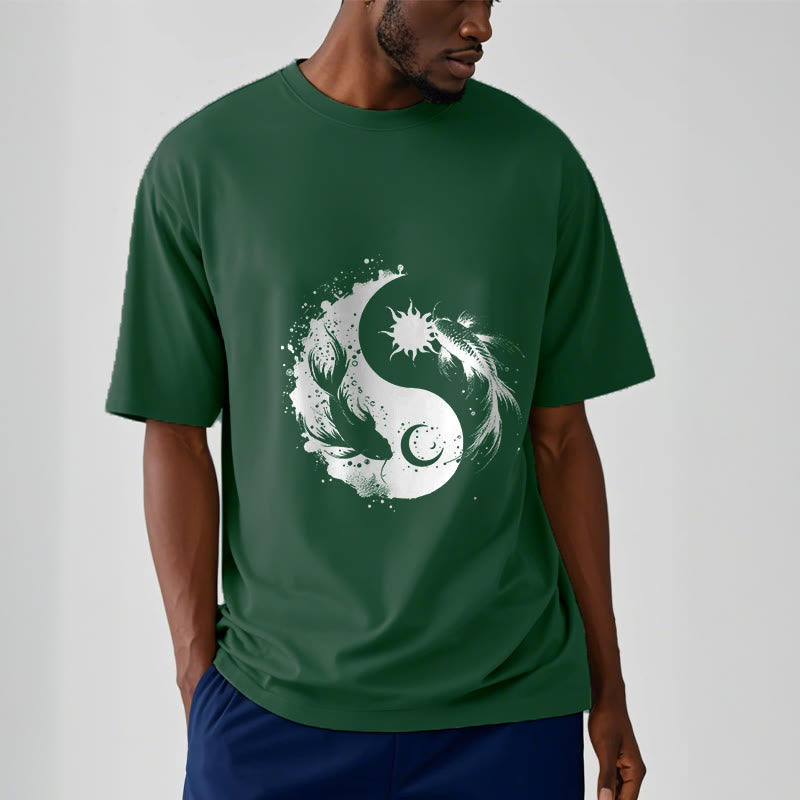 Buddha Stonessun und Mond Yin Yang Koi Muster T-Shirt - image 11