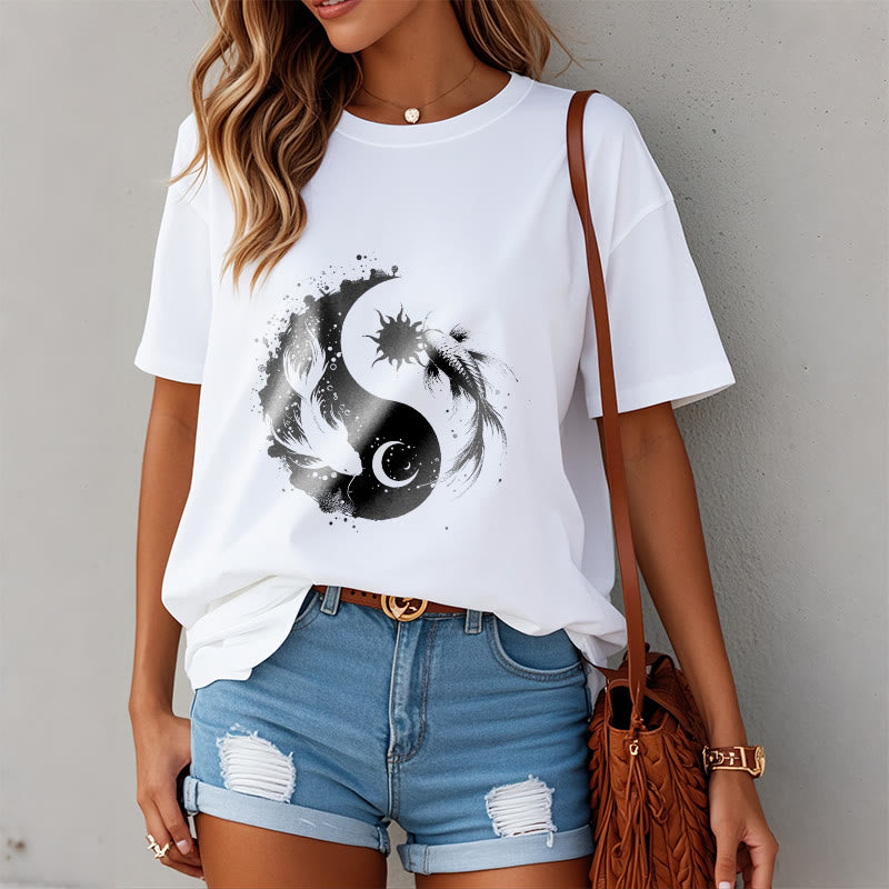 Buddha Stonessun und Mond Yin Yang Koi Muster T-Shirt - image 2