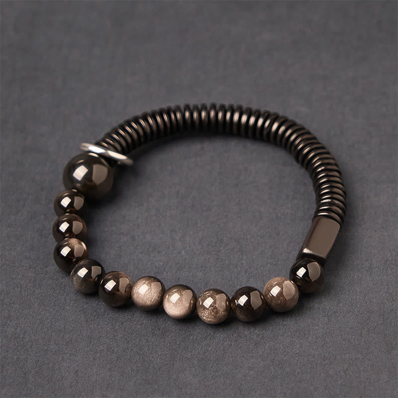 Buddha Stones Silberglanz Obsidian Kokosnussschale Schutzarmband - Silberglänzender Obsidian und Kokosnussschale (Handgelenkumfang: 18–20 cm) - image 1