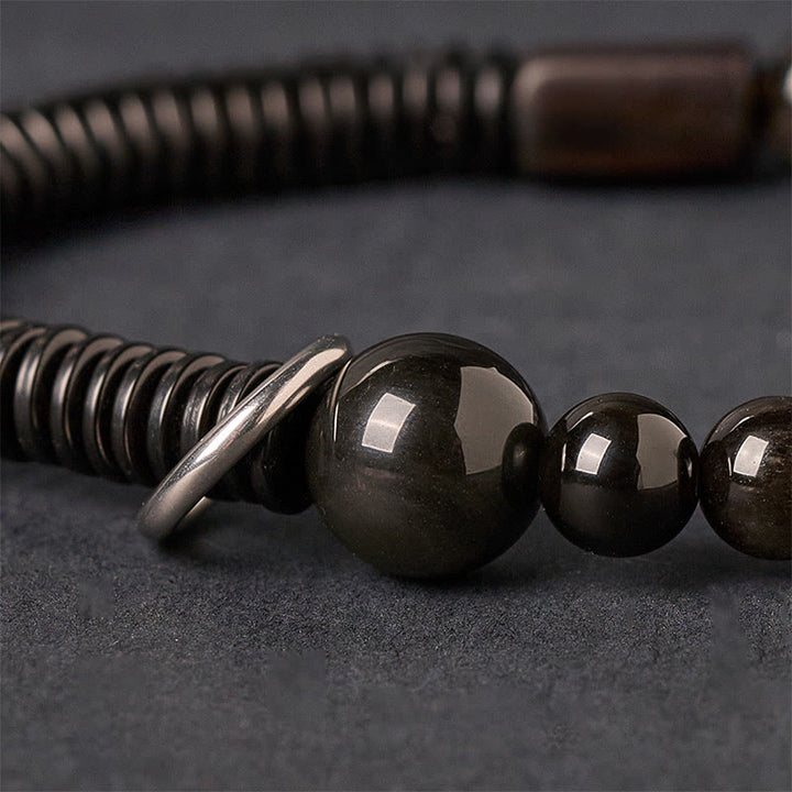 Buddha Stones Silberglanz Obsidian Kokosnussschale Schutzarmband - image 3