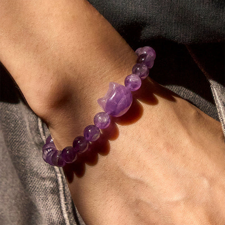 Buddha Stones Armband mit süßem Katzengesicht und Amethyst, spirituelles Bewusstsein - image 7