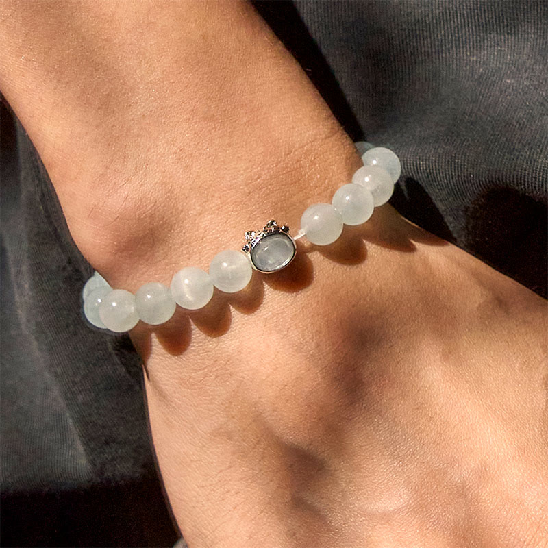 Buddha Stones Natürlicher Aquamarin Glückskatze Peace Armband - image 4
