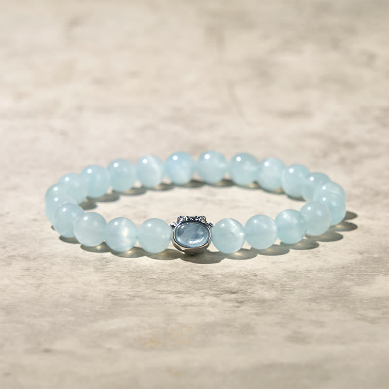 Buddha Stones Natürlicher Aquamarin Glückskatze Peace Armband - Aquamarin (Handgelenkumfang: 14–16 cm) - image 0