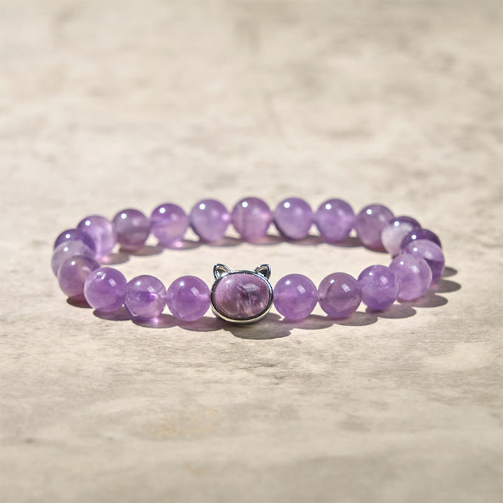 Buddha Stones Armband mit süßem Katzengesicht und Amethyst zur Stresslinderung - image 5