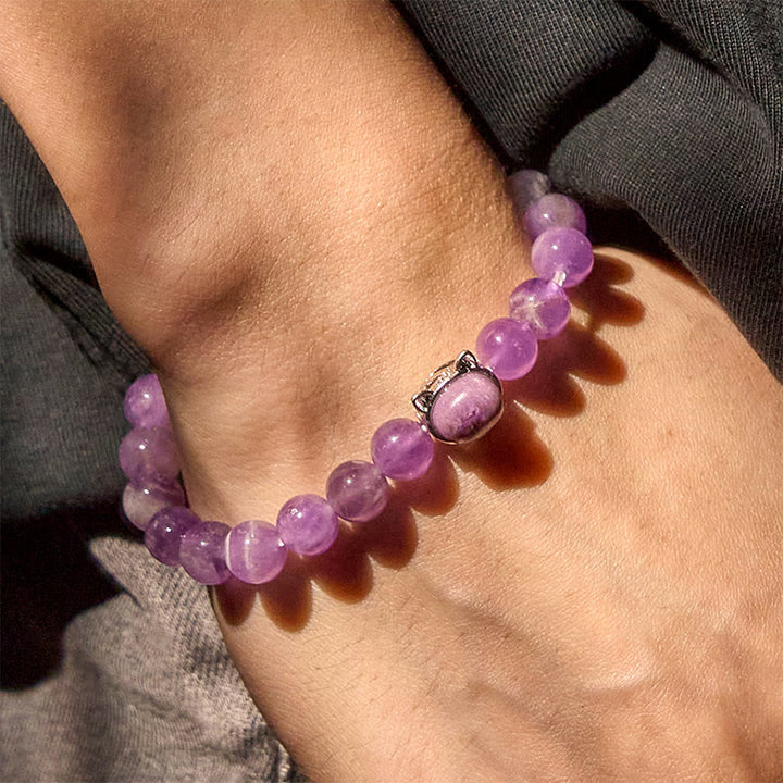 Buddha Stones Armband mit süßem Katzengesicht und Amethyst zur Stresslinderung - image 10