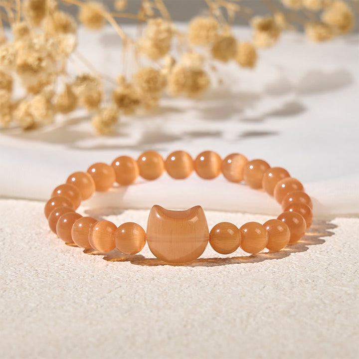 Buddha Stones Schöner Katzenkopf Rosa Katzenauge Weißes Katzenauge Spirituelles Perlenarmband - image 16