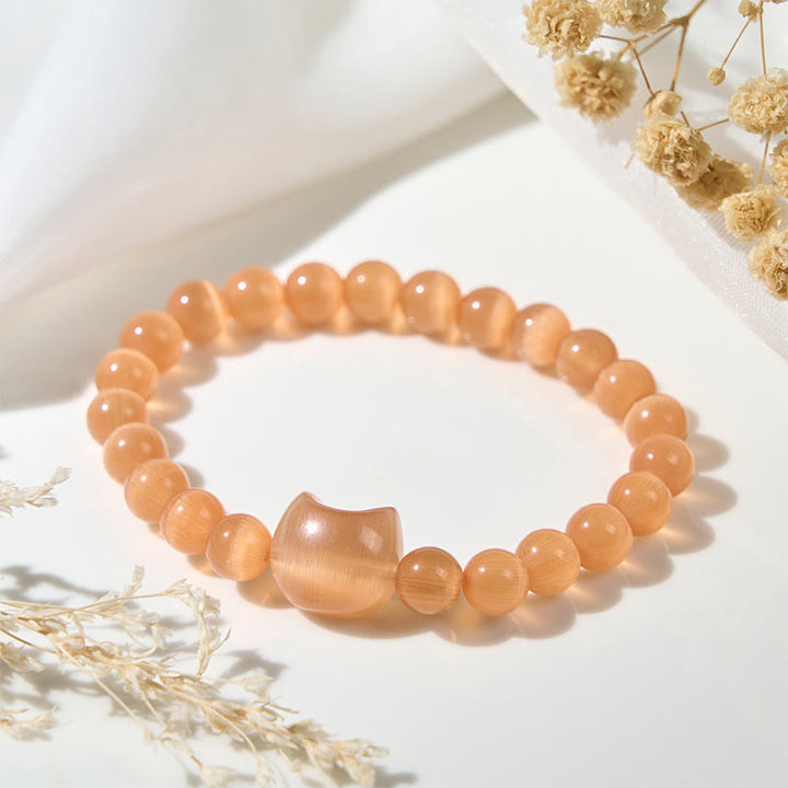 Buddha Stones Schöner Katzenkopf Rosa Katzenauge Weißes Katzenauge Spirituelles Perlenarmband - image 15
