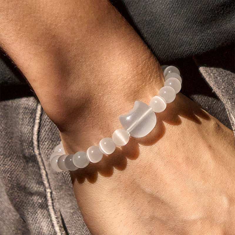 Buddha Stones Schöner Katzenkopf Rosa Katzenauge Weißes Katzenauge Spirituelles Perlenarmband - image 12