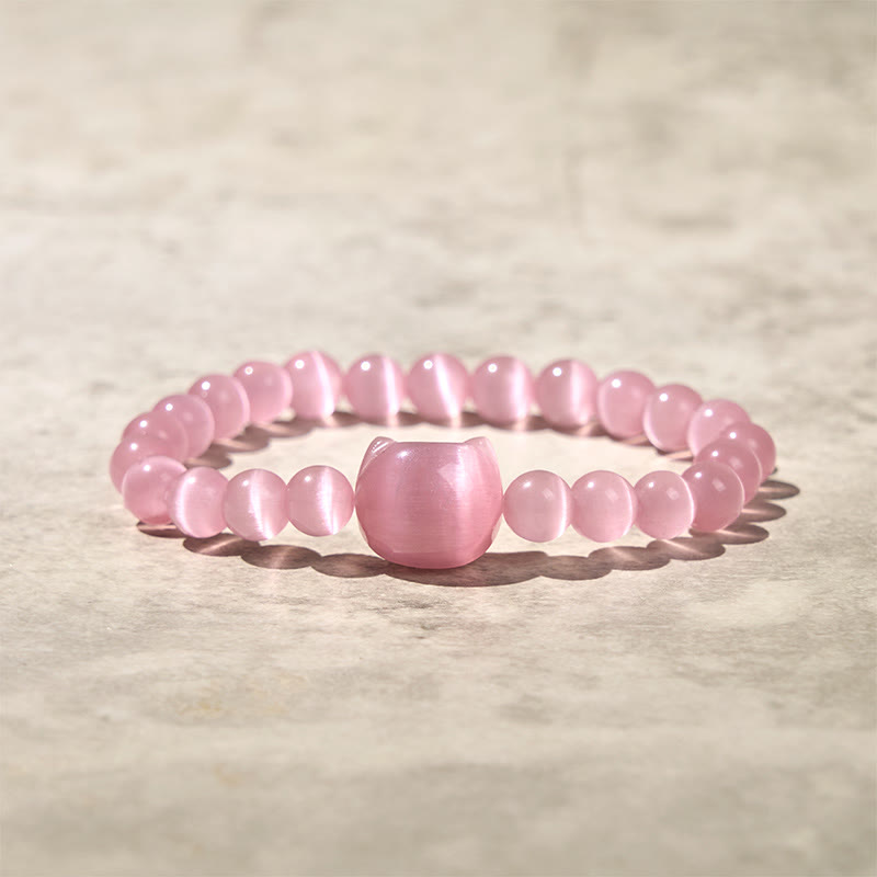 Buddha Stones Schöner Katzenkopf Rosa Katzenauge Weißes Katzenauge Spirituelles Perlenarmband - Rosa Katzenauge (Handgelenkumfang: 15–20 cm) - image 0
