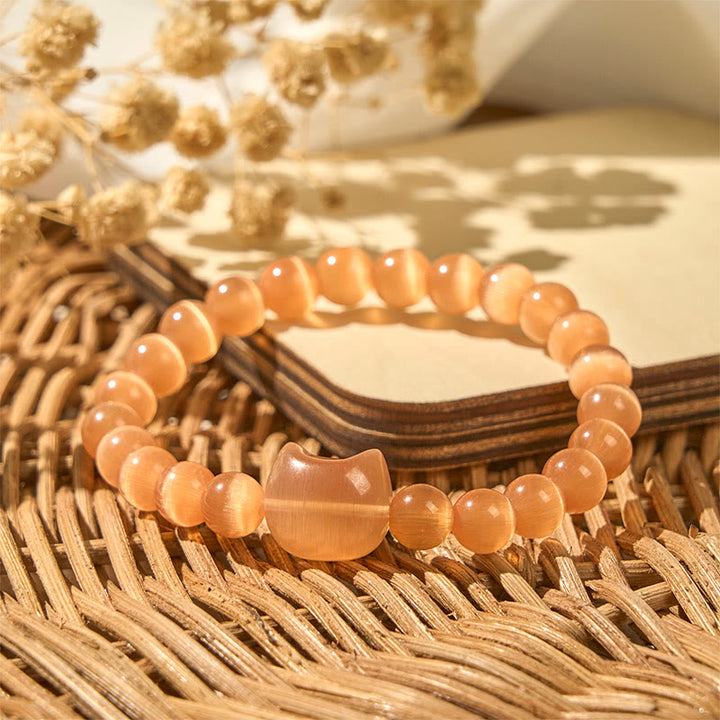 Buddha Stones Schöner Katzenkopf Rosa Katzenauge Weißes Katzenauge Spirituelles Perlenarmband - image 18