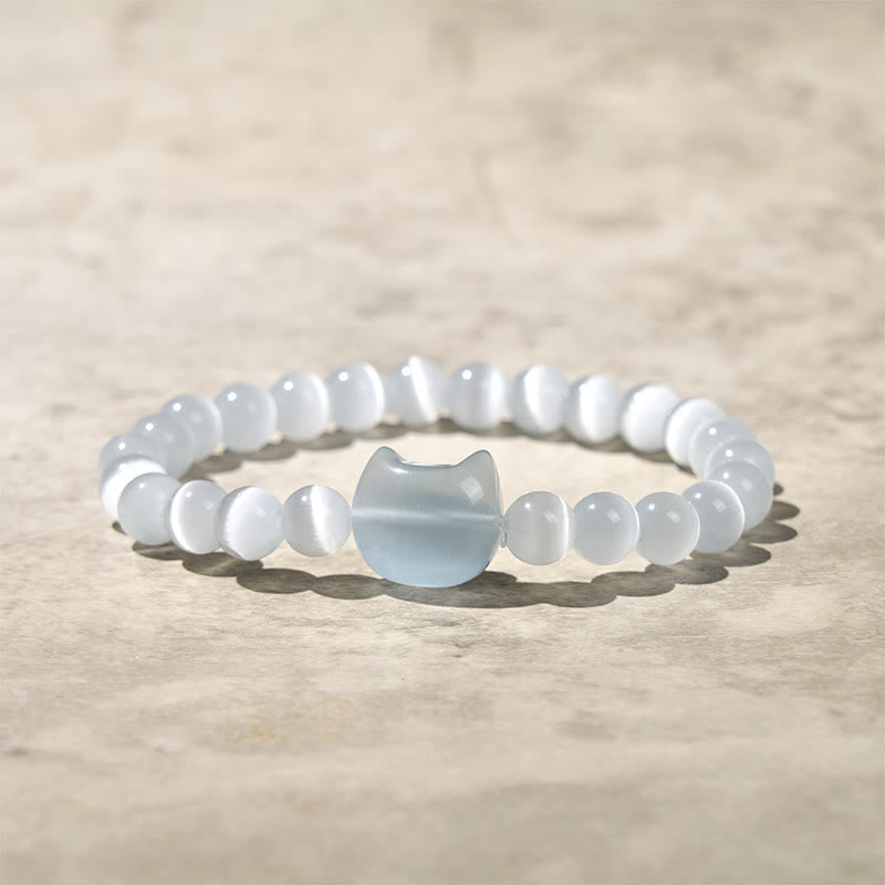 Buddha Stones Schöner Katzenkopf Rosa Katzenauge Weißes Katzenauge Spirituelles Perlenarmband - Weißes Katzenauge (Handgelenkumfang: 15–20 cm) - image 8