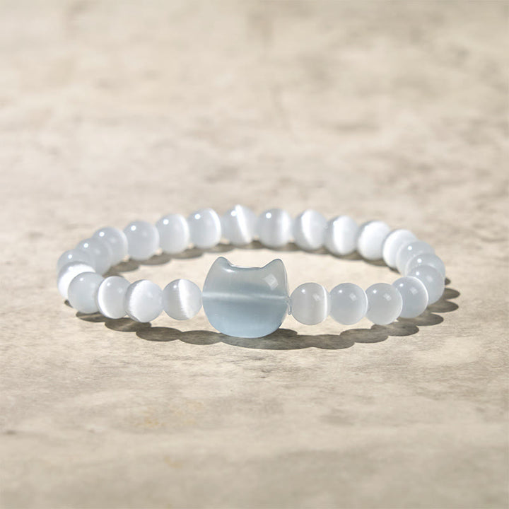 Buddha Stones Schöner Katzenkopf Rosa Katzenauge Weißes Katzenauge Spirituelles Perlenarmband - Weißes Katzenauge (Handgelenkumfang: 15–20 cm) - image 8