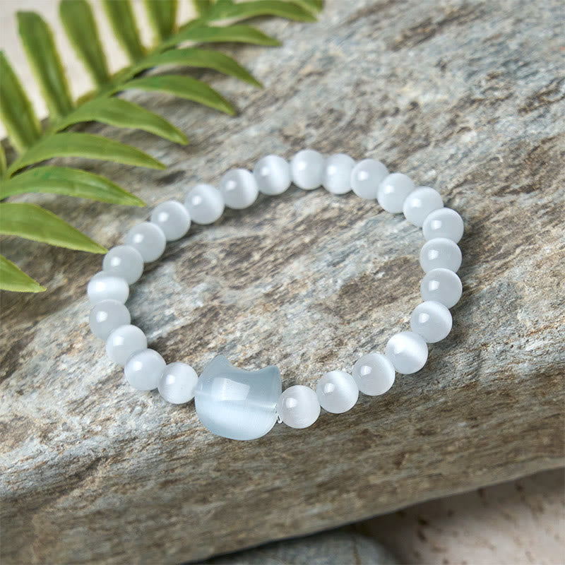 Buddha Stones Schöner Katzenkopf Rosa Katzenauge Weißes Katzenauge Spirituelles Perlenarmband - image 10