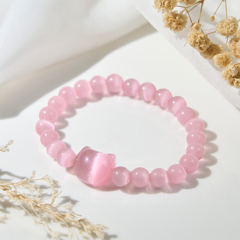 Buddha Stones Schöner Katzenkopf Rosa Katzenauge Weißes Katzenauge Spirituelles Perlenarmband - image 1