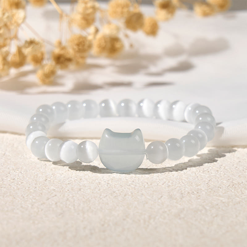 Buddha Stones Schöner Katzenkopf Rosa Katzenauge Weißes Katzenauge Spirituelles Perlenarmband - image 9
