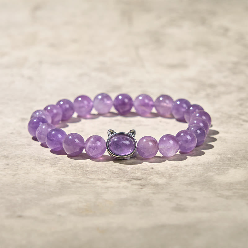Buddha Stones Natürliche Amethystperle Süßes Katzen-Heilarmband - image 4