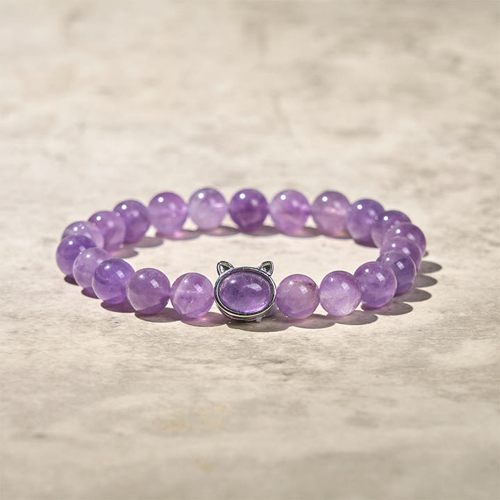 Buddha Stones Natürliche Amethystperle Süßes Katzen-Heilarmband - image 4