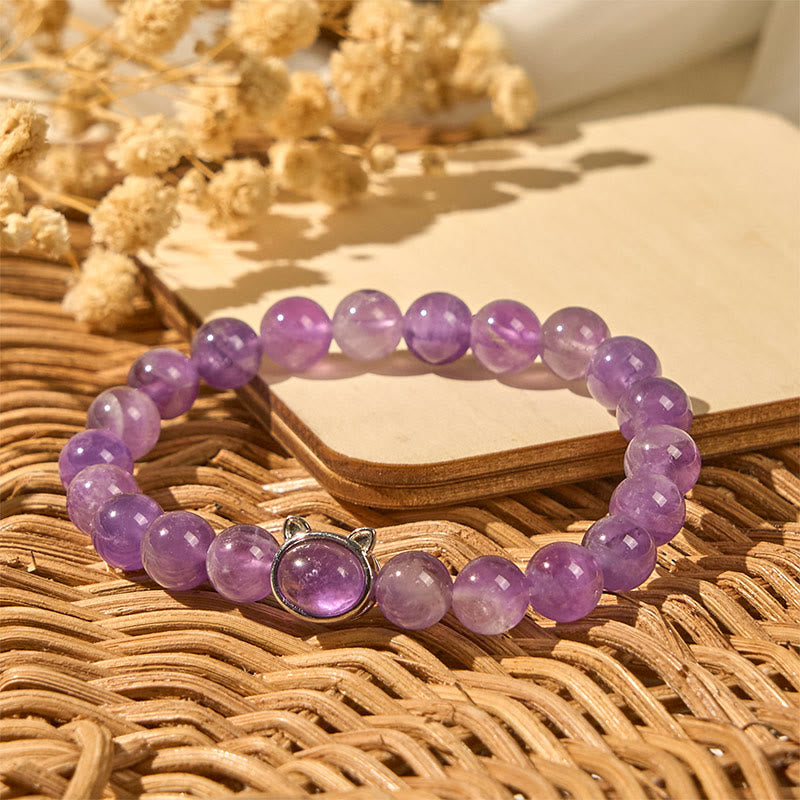 Buddha Stones Natürliche Amethystperle Süßes Katzen-Heilarmband - image 6