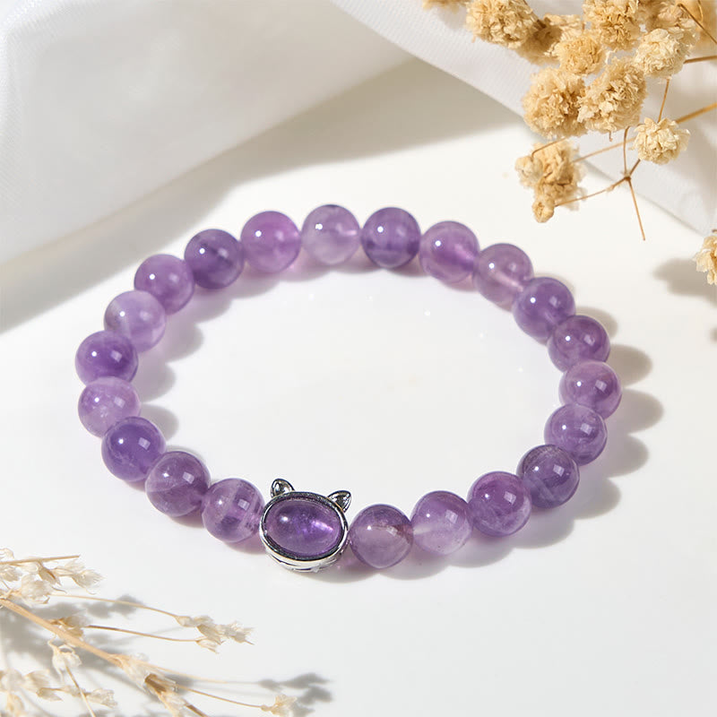 Buddha Stones Natürliche Amethystperle Süßes Katzen-Heilarmband - image 2