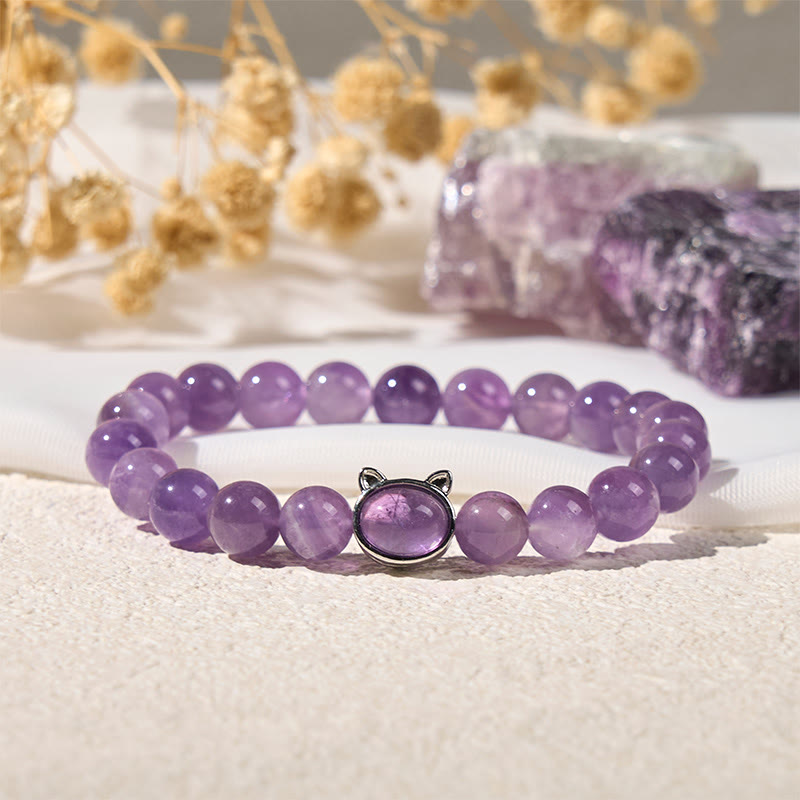 Buddha Stones Natürliche Amethystperle Süßes Katzen-Heilarmband - Amethyst (Handgelenkumfang: 14–16 cm) - image 1