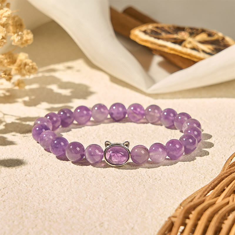 Buddha Stones Natürliche Amethystperle Süßes Katzen-Heilarmband - image 3