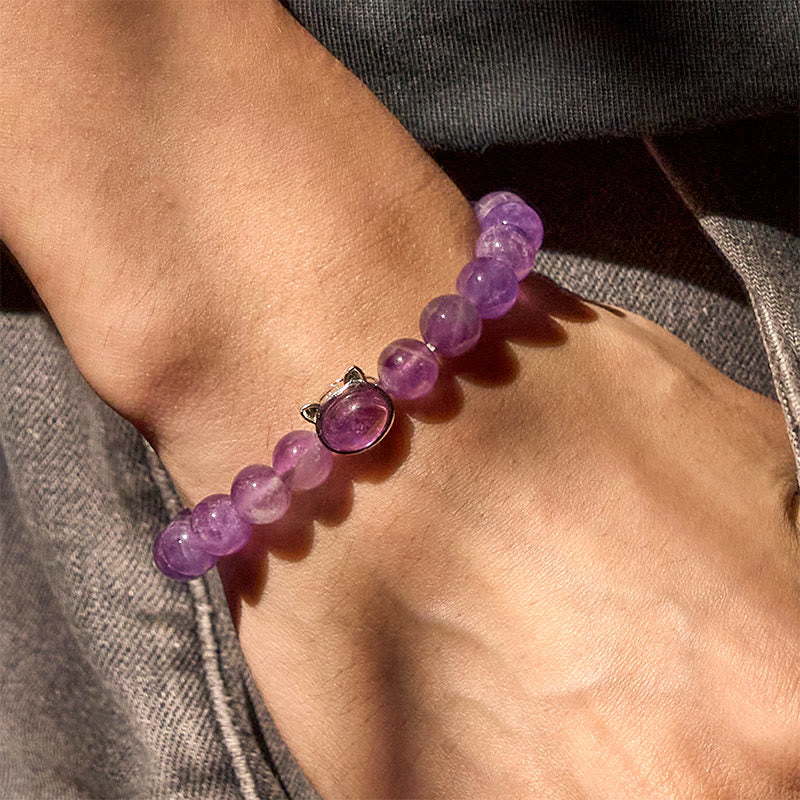Buddha Stones Natürliche Amethystperle Süßes Katzen-Heilarmband - image 5