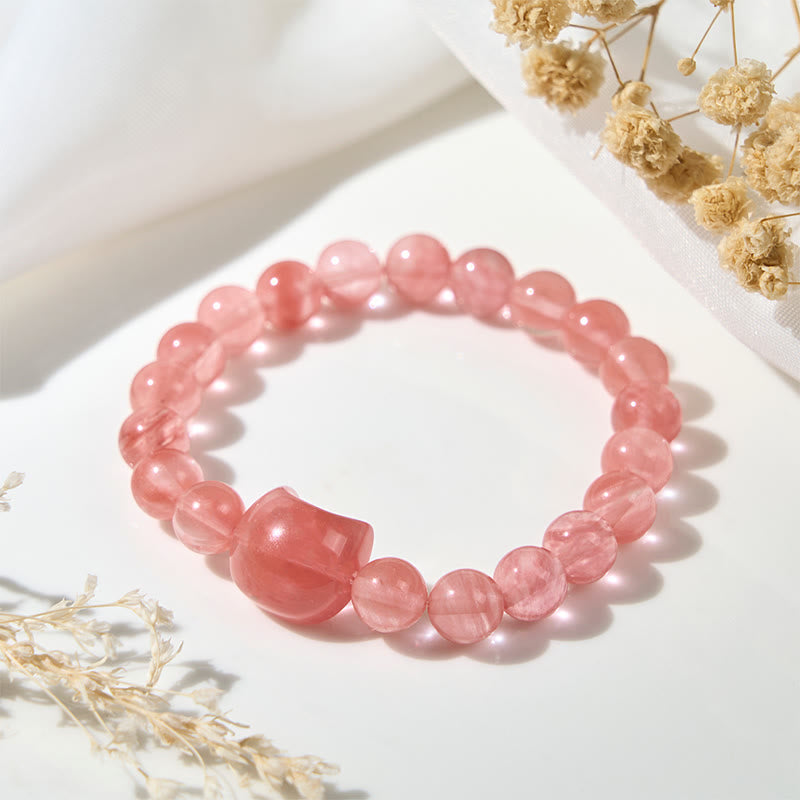 Buddha Stones Schönes Katzenkopf-Armband aus rotem Achat mit spirituellen Perlen - image 3