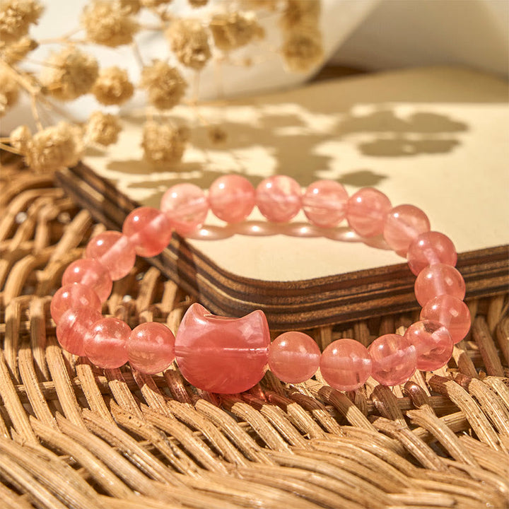 Buddha Stones Schönes Katzenkopf-Armband aus rotem Achat mit spirituellen Perlen - image 2