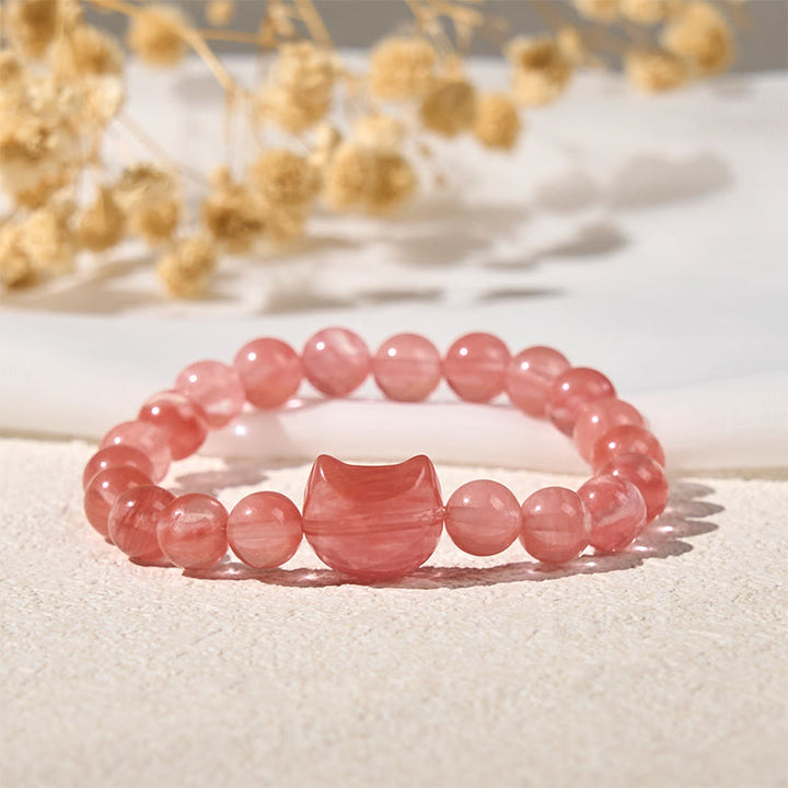 Buddha Stones Schönes Katzenkopf-Armband aus rotem Achat mit spirituellen Perlen - image 1