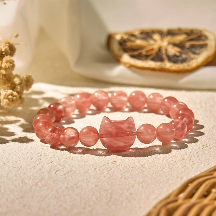 Buddha Stones Schönes Katzenkopf-Armband aus rotem Achat mit spirituellen Perlen - Roter Achat (Handgelenkumfang: 15–20 cm) - image 0